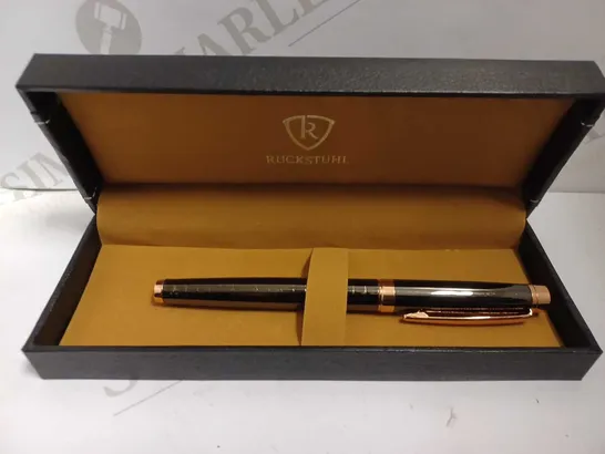 RUCKSTUHL STAINLESS STEEL LUXURY PEN IN GIFT BOX – BLACK & ROSE GOLD COLOUR CASE - HAND ASSEMBLED 