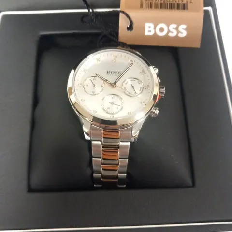 BOXED HUGO BOSS HERA SILVER MULTI DIAL WRIST WATCH