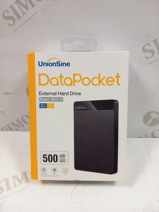 BOXED UNION SINE DATA POCKET EXTERNAL HARD DRIVE MODEL HD2510