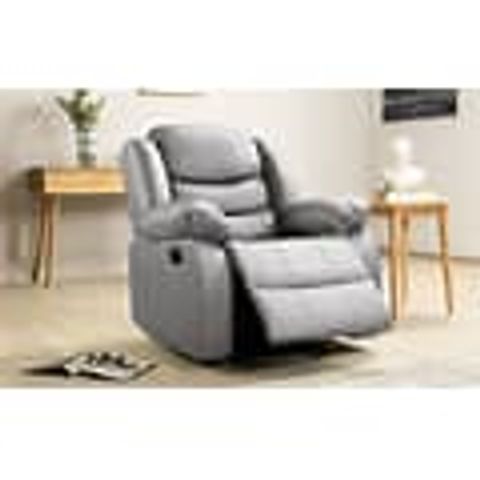 BOXED DESIGNER SORRENTO LIGHT GREY LEATHER MANUAL RECLINING ARM CHAIR