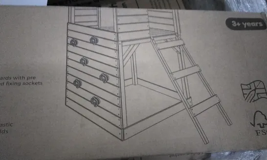 PALLET CONTAINING APPROXIMATELY 9 BOXES OF TP TREEHOUSE WOODEN CLIMBING WALL ATTACHMENTS & 13 BOXES OF TP SWING FITTINGS