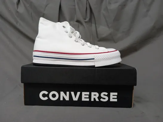 BOXED PAIR OF CONVERSE HI-TOP SHOES IN WHITE UK SIZE 3