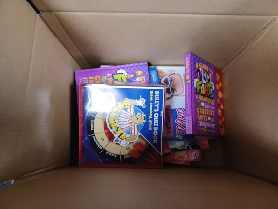 BOX OF APPROXIMATELY 14 ASSORTED BOOKS AND TOYS/GAMES TO INCLUDE POP WINNERS LITTLE MIX SPECIAL 2022 EDITION BOOK, BARBIE ANNUAL 2022, GAMES WARRIORS THE ULTIMATE GUIDE TO AMONG US, ETC