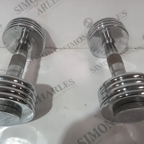PAIR OF DOMYOS METAL DUMBBELLS WEIGHT UNSPECIFIED