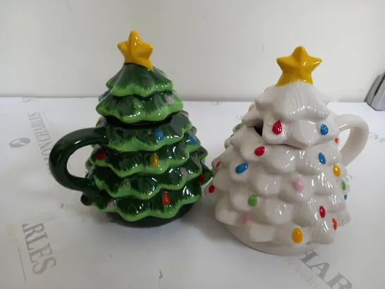 MR CHRISTMAS SET OF NOSTALGIC CERAMIC CHRISTMAS TREE MUGS IN GIFT BOXES (GREEN & WHITE)