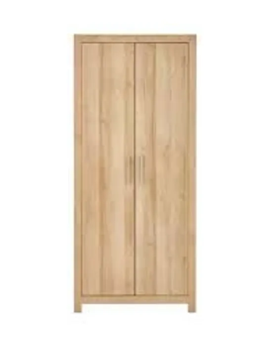 BOXED GRADE 1 RIO 2-DOOR WARDROBE IN OAK - 2 BOXES COMPLETE