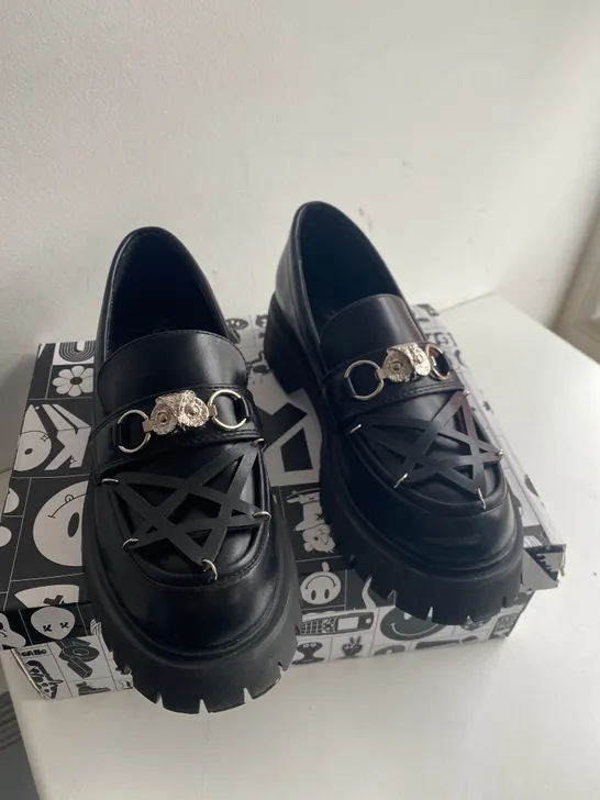 BOXED PAIR OF KOI SILENT DUSK OWL PENTAGRAM LOAFERS SIZE 5