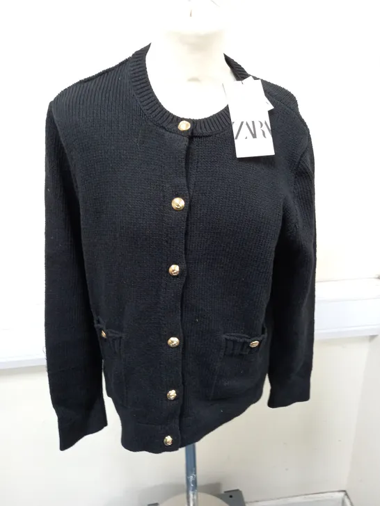 ZARA BLACK BUTTON THROUGH CARDIGAN - L