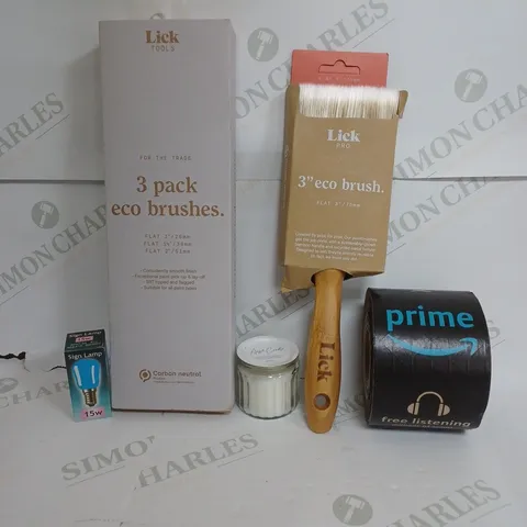 BOX OF APPROXIMATELY 20 ASSORTED ITEMS TO INCLUDE - LIKE PRO 3 ECO BRUSH - SIGN LIGHT - 3 PACK ECO BRUSHES ETC