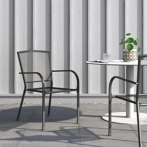 BOXED ESCARLET METAL CROSS BACK STACKING ARM CHAIRS IN BLACK - SET OF 2 (1 BOX)