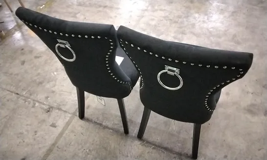 PAIR OF KENSINGTON BLACK VELVET BUTTON BACK DINING CHAIRS WITH BLACK LEGS