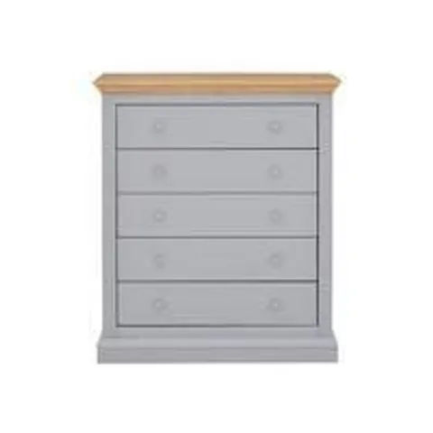 BOXED GRADE 1 HANNA GREY/OAK EFFECT 5-DRAWER CHEST (1 BOX)