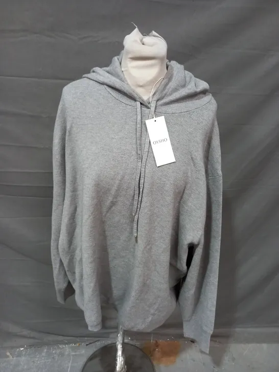 OYSHO LIGHT GREY STRECH PULLOVER HOODIE - MEDIUM