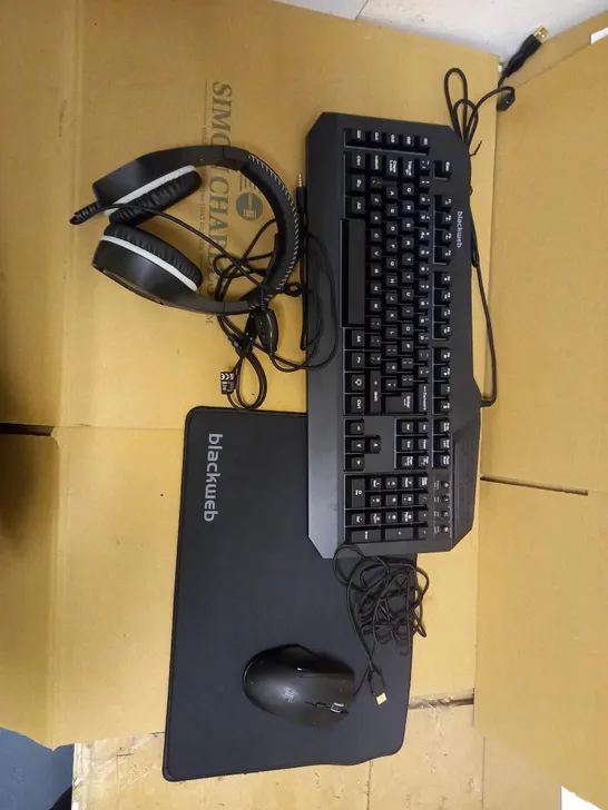 BLACKWEB GAMING KIT-MOUSE-HEADPHONES-KEYBOARD-MOUSEMAT