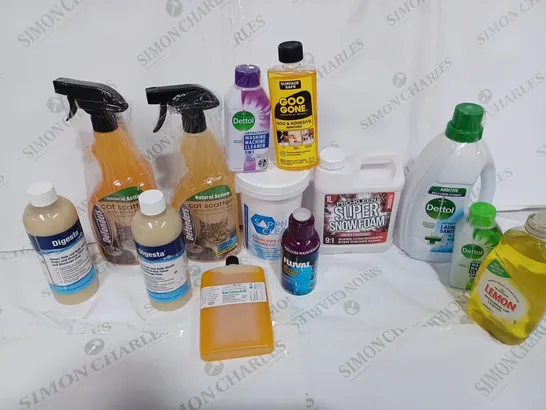 BOX TO CONTAIN APPROX. 20 X ASSORTED BOTTLED CLEANING PRODUCTS, INCLUDES SNOW FOAM, DETOL, WASHING UP LIQUID ETC - COLLECTION ONLY