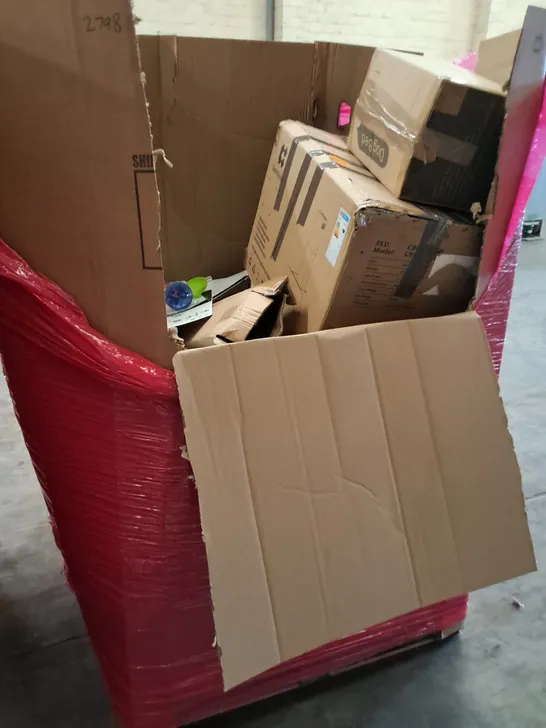 PALLET OF ASSORTED HOUSEHOLD ITEMS TO INCLUDE CLASSIC KART FRAME, BODY COMPOSITION SCALES AND BEACH TOY