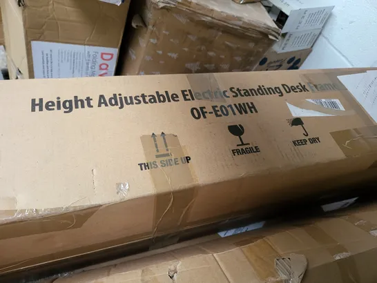 PALLET OF APPROXIMATELY 10 ASSORTED HOME, GARDEN AND COOLING ITEMS TO INCLUDE HEIGHT ADJUSTABLE STANDING DESK FRAME, 3X3M GAZEBO,  MONHOUSE DEHUMIDIFIER, HOMIDEC FLAT PACK DESK WITH STORAGE, ETC