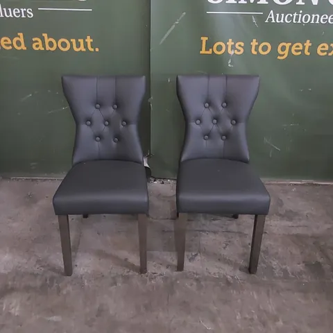 SET OF 2 BEWLEY GREY LEATHER BUTTON BACK DINING CHAIRS WITH GREY LEGS 