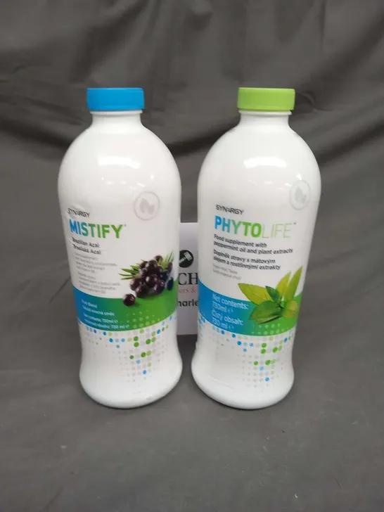 APPROXIMATELY 30 SYNERGY 730ML BOTTLES TO INCLUDE; PHYTO LIFE FOOD SUPPLEMENT WITH PEPPERMINT OIL AND BRAZILIAN ACAI