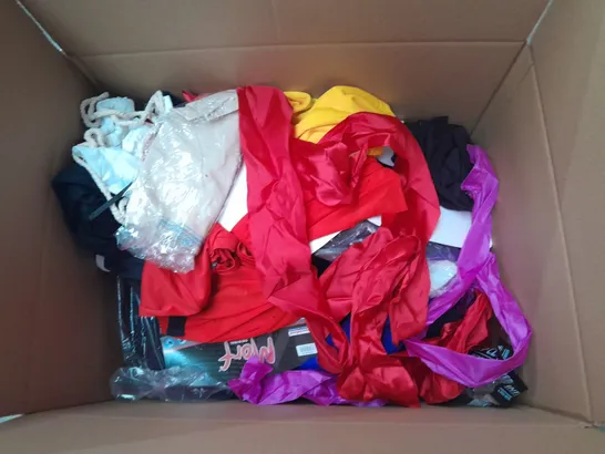 LARGE BOX OF ASSORTED SPORTS CLOTHING ITEMS IN VARIOUS SIZES, COLOURS AND STYLES