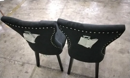 PAIR OF KENSINGTON BLACK VELVET BUTTON BACK DINING CHAIRS WITH BLACK LEGS