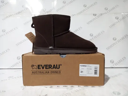 BOXED PAIR OF EVERAU FAUX FUR LINED SHOES IN CHOCOLATE COLOUR EU SIZE 41