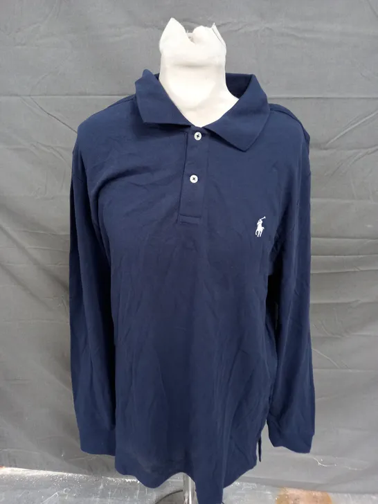 POLO RALPH LAUREN LONG SLEEVE POLO SHIRT IN NAVY - L