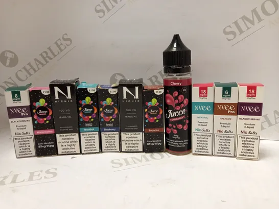 LOT OF APPROX 30 ASSORTED E-CIGARETTE LIQUIDS IN VARIOUS STRENGTHS AND FLAVOURS 