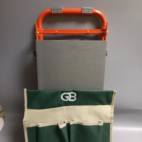 BOXED COLLAPSIBLE METAL STOOL WITH SIDE POCKET BAG IN ORANGE AND GREEN