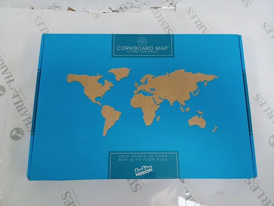 BOXED LUCKIES SELF-ADHESIVE CORKBOARD WORLD MAP WITH PUSH PINS