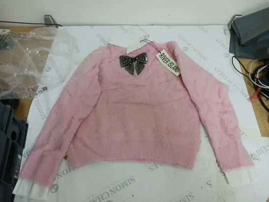 RIVER ISLAND FLUFFY JUMPER WITH UNDER SHIRT EFFECT  PINKSIZE UK 14