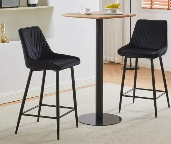 BOXED LOURDES SET OF TWO BLACK VELVET BAR STOOLS