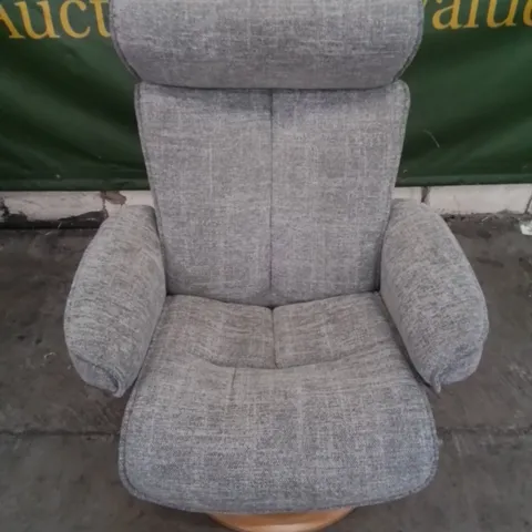 DESIGNER G PLAN MADE BERGEN LARGE FABRIC SWIVEL CHAIR AND FOOTSTOOL IN DALI EARTH GREY 