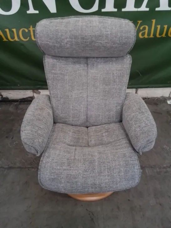 DESIGNER G PLAN MADE BERGEN LARGE FABRIC SWIVEL CHAIR AND FOOTSTOOL IN DALI EARTH GREY 