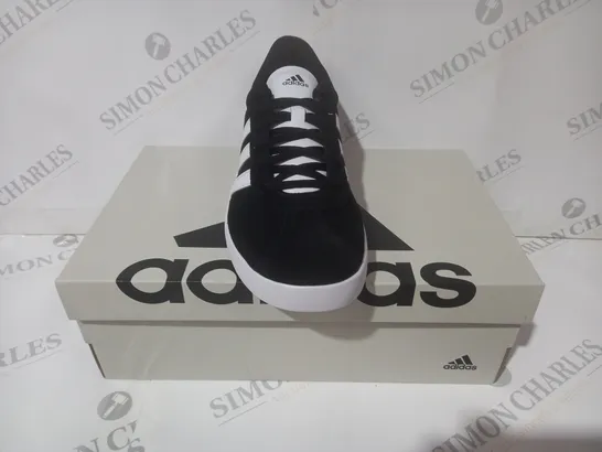 BOXED PAIR OF ADIDAS VL COURT 3.0 K SHOES IN BLACK/WHITE UK SIZE 5