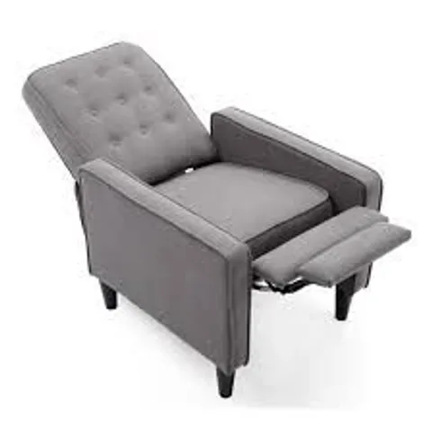 BOXED GREY LINEN PUSH BACK RECLINING ARM CHAIR