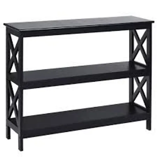 BOXED COSTWAY INDUSTRIAL 3-TIER CONSOLE TABLE WITH STORAGE SHELF IN BLACK (1 BOX)