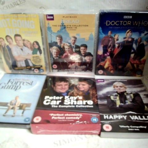 LOT OF APPROXIMATELY 15 ASSORTED DVDS, TO INCLUDE DR WHO, BREAD, NOT GOING OUT, ETC