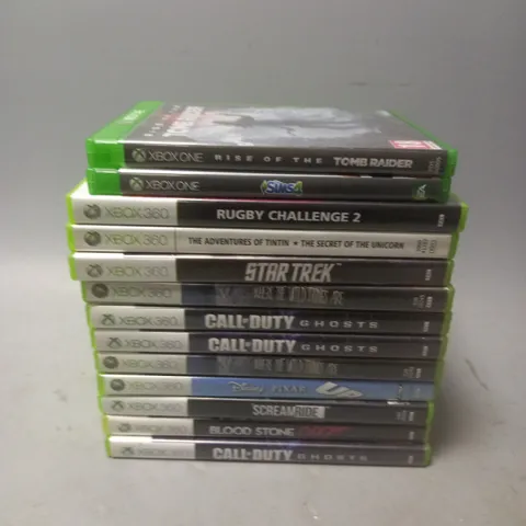 APPROXIMATELY 13 XBOX 360 AND XBOX ONE GAMES TO INCLUDE TOMB RAIDER AND CALL OF DUTY GHOSTS