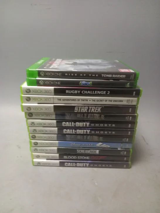 APPROXIMATELY 13 XBOX 360 AND XBOX ONE GAMES TO INCLUDE TOMB RAIDER AND CALL OF DUTY GHOSTS