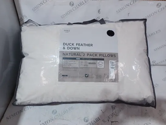 PACKAGED AND SEALED M&S DUCK FEATHER AND DOWN NATURAL 2 PACK PILLOWS 