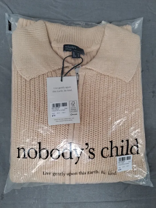 NOBODY'S CHILD COLLARED ZIP-UP CARDIGAN IS BEIGE SIZE SMALL