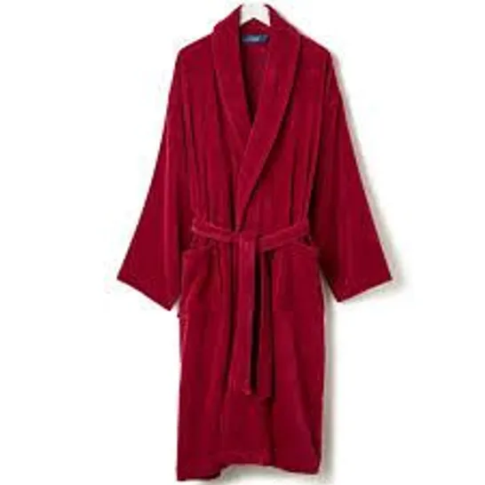 BOXED SUPREME 100% COTTON VELOUR ANKLE BATH ROBE - RASPBERRY // SIZE: LARGE 