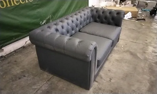 DESIGNER DARK GREY LEATHER CHESTERFIELD STYLE 2 SEATER SOFA