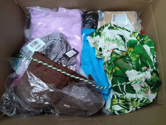 BOX OF APPROXIMATELY 25 ASSORTED CLOTHING ITEMS TO INCLUDE - SOCKS , SCARF , HAT ETC