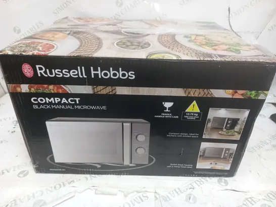 BOXED RUSSELL HOBBS COMPACT BLACK MANUAL MICROWAVE