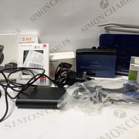 LOT OF APPROX 12 ASSORTED ELECTRICAL ITEMS TO INCLUDE PSX 50 STEREO CASSETTE PLAYER, METENE PULSE OXIMETER, TP LINK WIRELESS MODERN ROUTER, ETC 