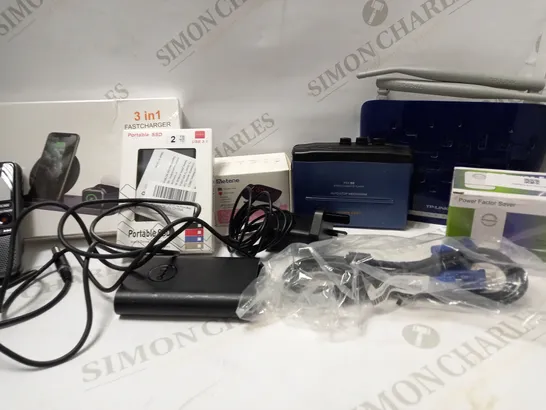 LOT OF APPROX 12 ASSORTED ELECTRICAL ITEMS TO INCLUDE PSX 50 STEREO CASSETTE PLAYER, METENE PULSE OXIMETER, TP LINK WIRELESS MODERN ROUTER, ETC 