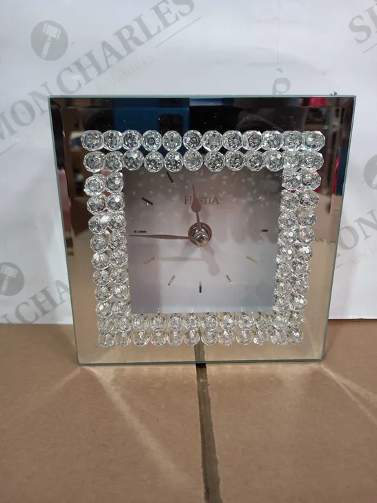 MIRROR GLASS MANTEL CLOCK WITH CRYSTAL BORDER