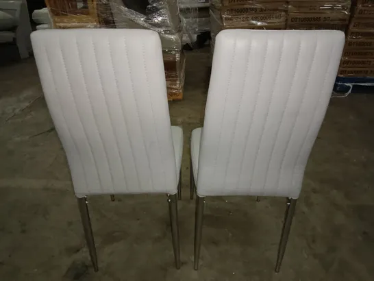 PAIR OF GREY FAUX LEATHER DINING CHAIRS ON CHROME LEGS